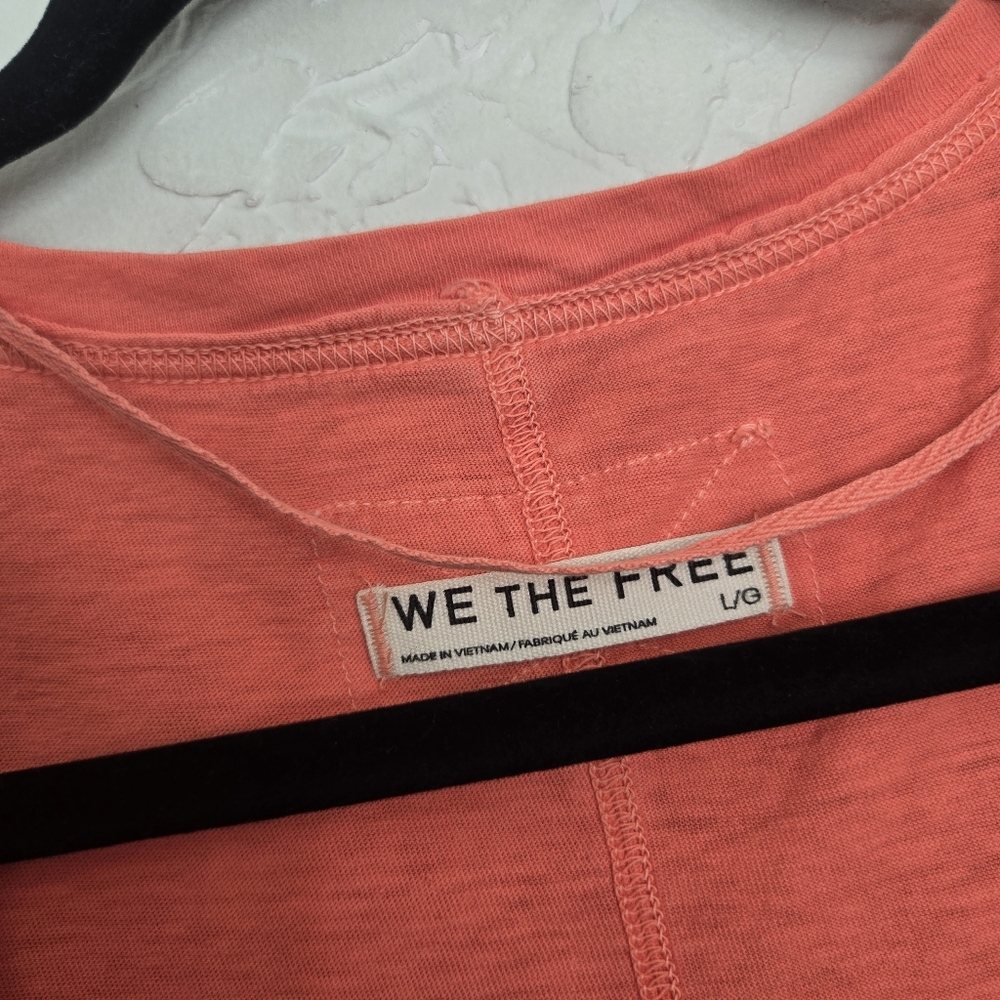 Free People Oversized Coral V Neck Tee Top, L - Picture 9 of 11